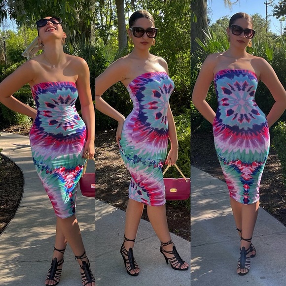 💕.Brand New! Gorgeous Tie Die Bodycon Mini Dress - Picture 7 of 7